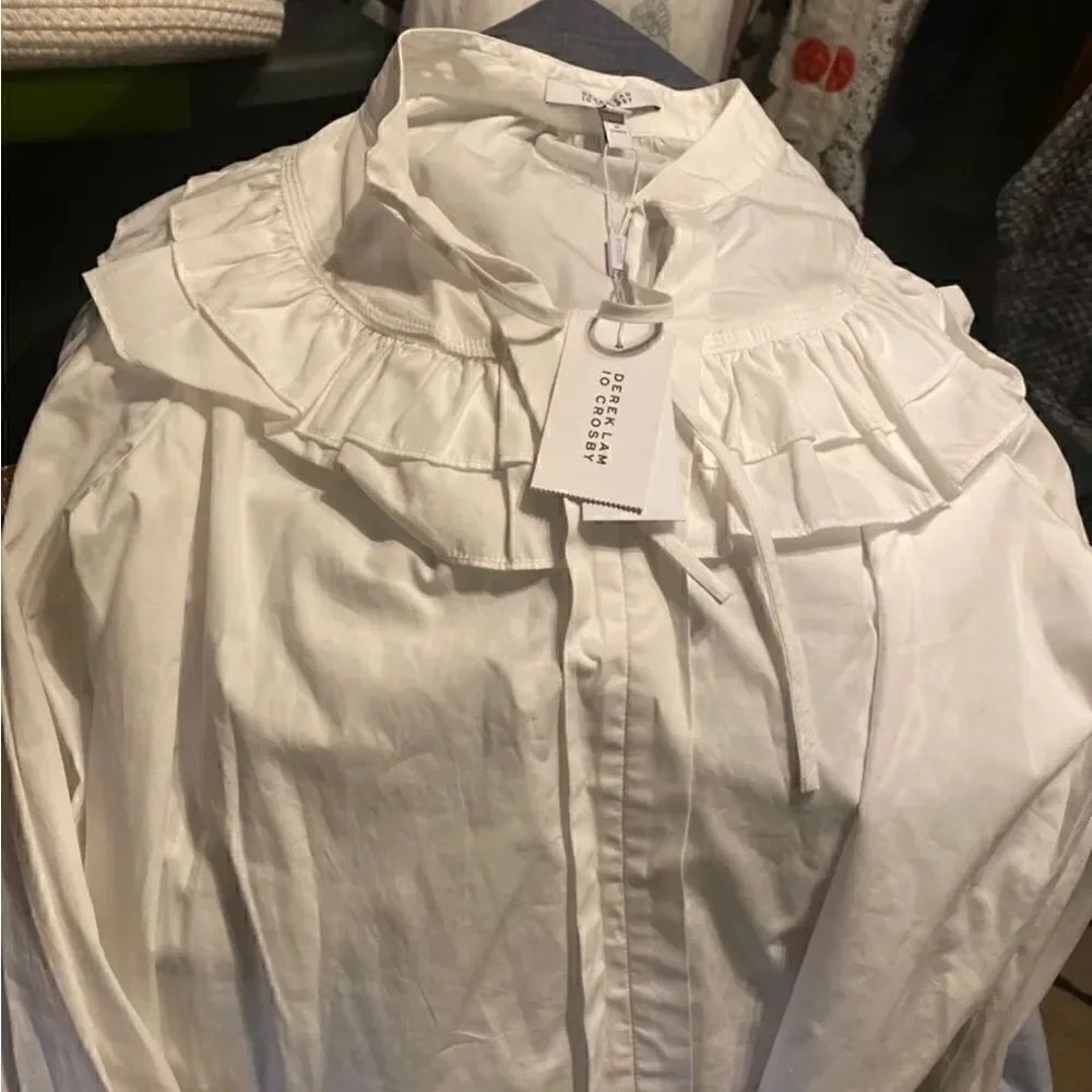 NWT Derek Lam Renee Long Sleeve Ruffle Button Down White Blouse - Picture 13 of 14